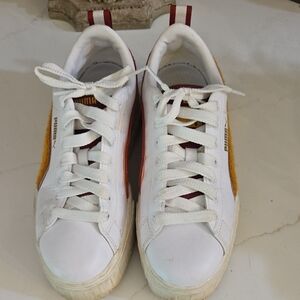 Puma White Sneakers with Red and Gold Accents Platform Heel